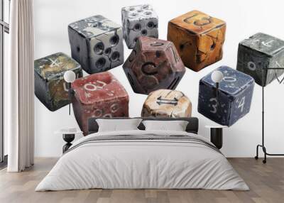 [Transparent Background PNG]Collection of ten unique dice on a black background Wall mural